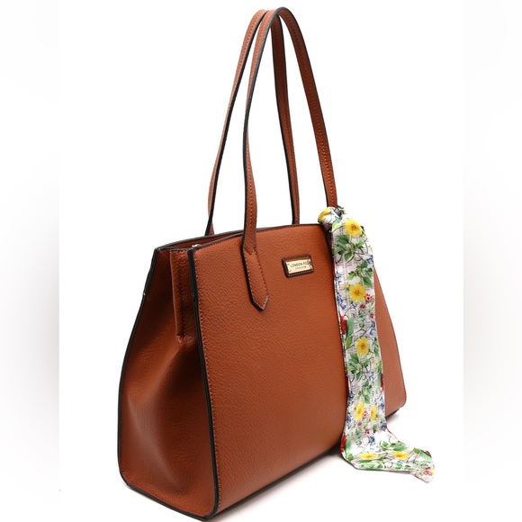 NEW London Fog Shoulder Bag with Silk Ribbon Red Floral Print - Picture 3 of 15